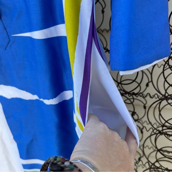 VTG 1970's Catherine Ogust for Penthouse Gallery blue white gold stripe dress S - Picture 7 of 11